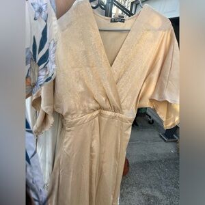 Long satin dress in Beige color